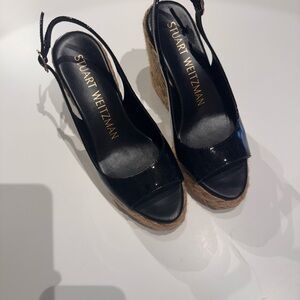 Stuart Weitzman Black Patent Wedge Sandals